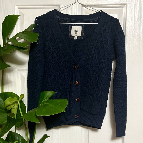 I LOVE H81 Navy Blue Knit Button Up Cardigan Size SM - Picture 1 of 3